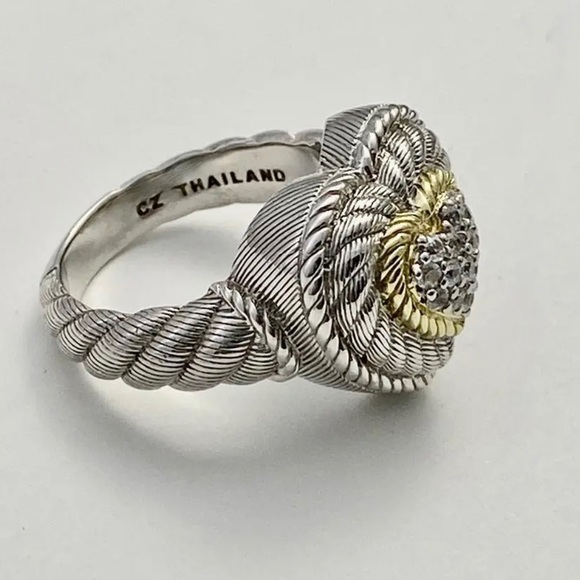 ❤️❤️ Judith Ripka 925 Sterling Silver Pave' Cz Heart Gold Accent Ring Size 8 - Picture 5 of 6